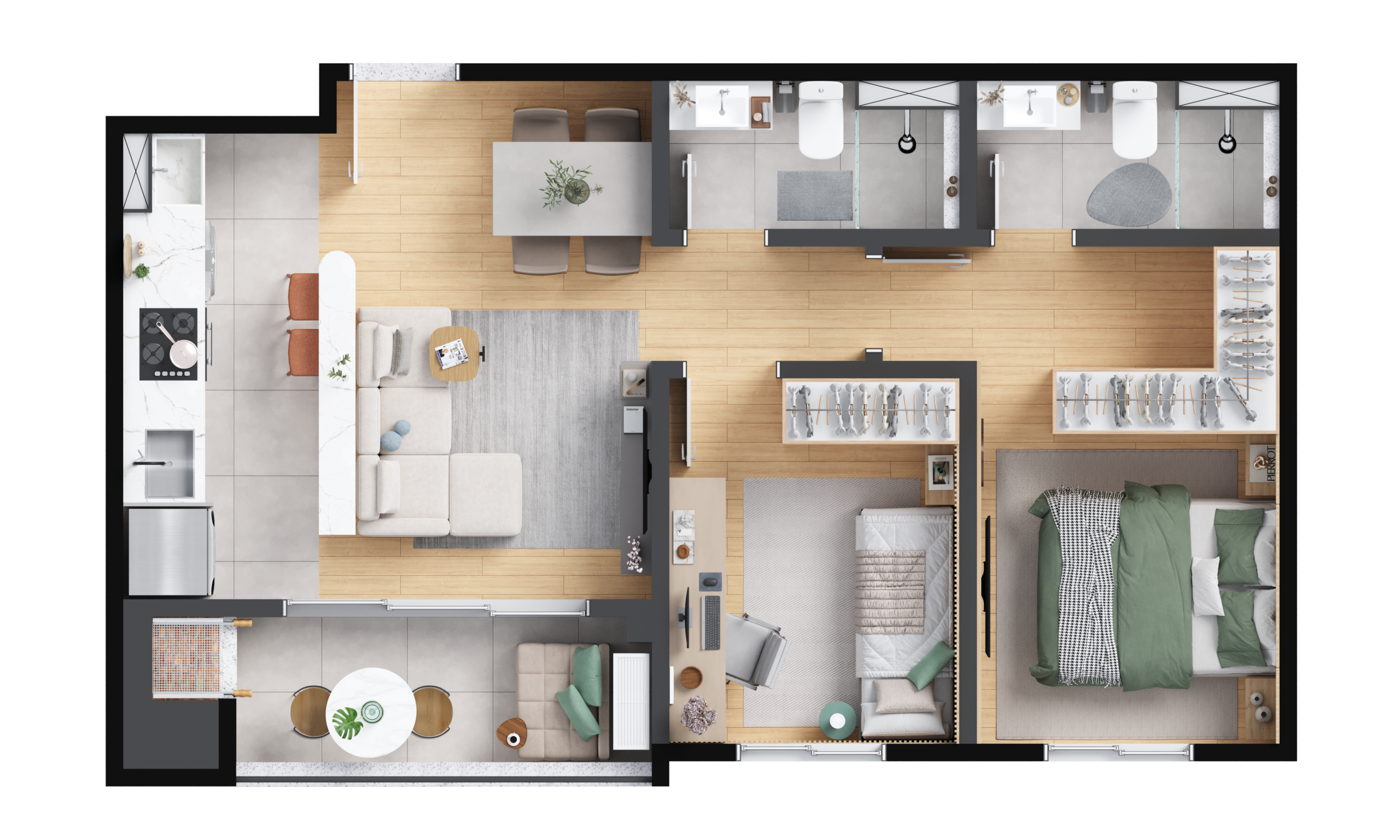 Planta de apartamento de 2 quartos no Barra Soul em Itapoá SC