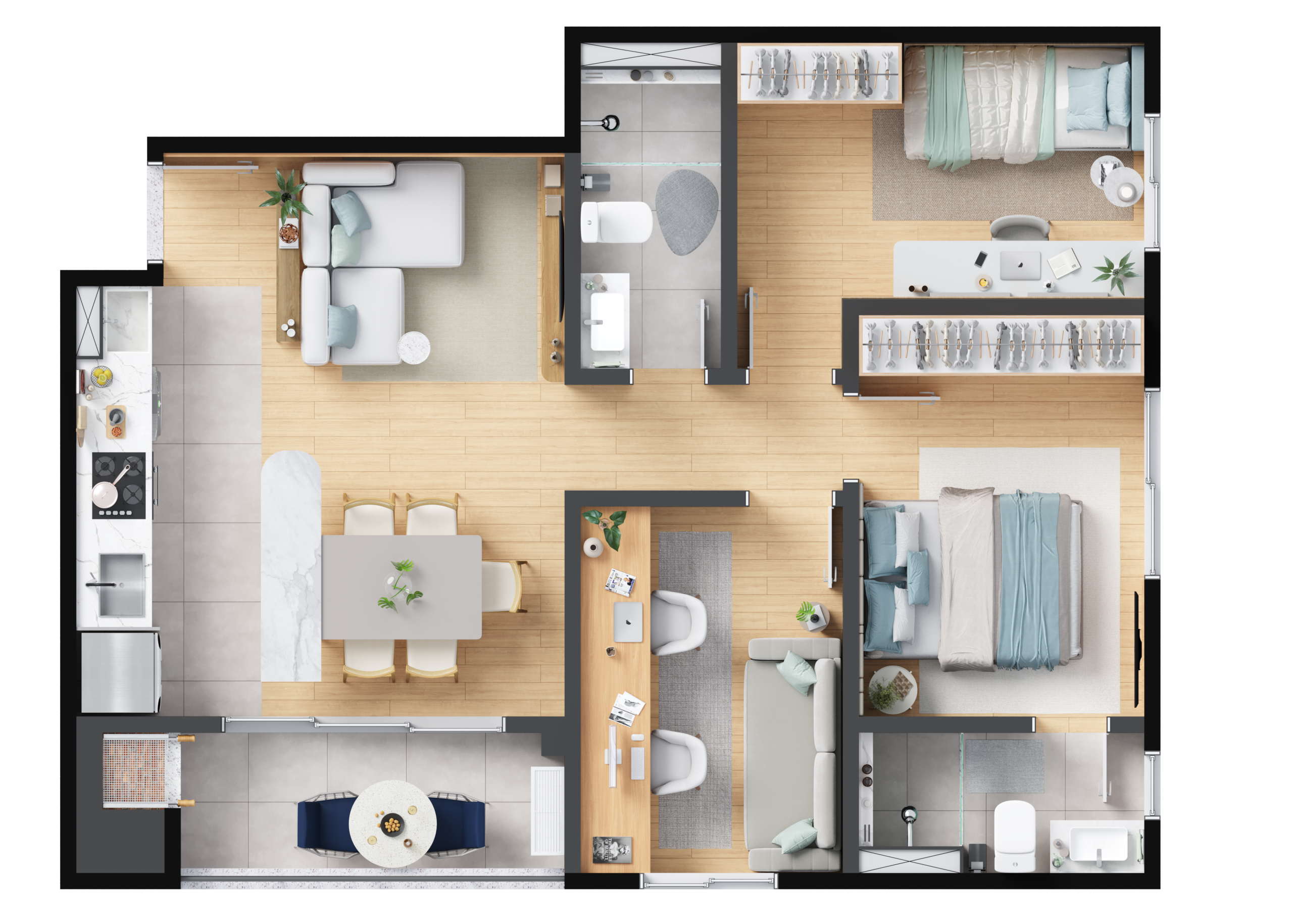 Planta de apartamento de 3 quartos no Barra Soul Home Resort em Itapoá