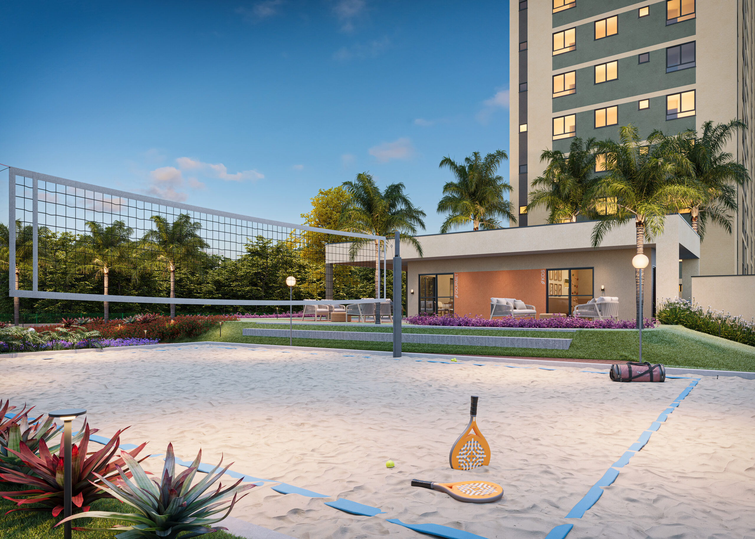 Quadra de beach tennis do Barra Soul Home Resort e Spa